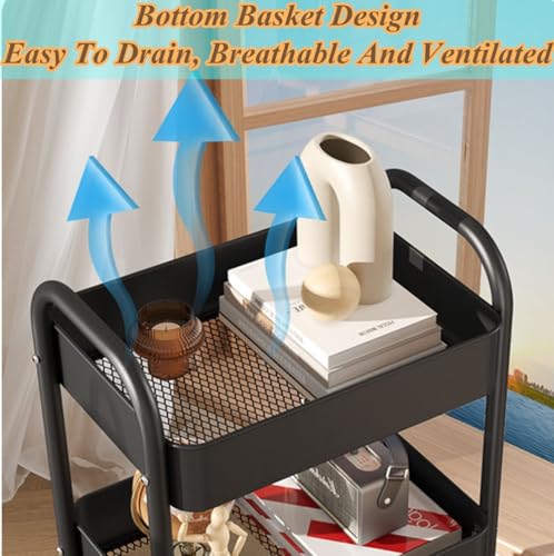 Beauenty 4 Tier Trolley Organizer,Metal Rolling Storage Cart,Mobile Utility Storage Rack,With Handle And Lockable Casters Multifunctional Organizer For Kitchen,Bathroom,Laundry Room Living Area(Black)