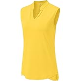 BGOWATU Women's Golf Polo T-Shirts Sleeveless V Neck Collarless Tennis Shirts UV Protection Quick Dry Lightweight