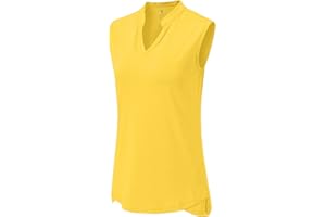 BGOWATU Women's Golf Polo T-Shirts Sleeveless V Neck Collarless Tennis Shirts UV Protection Quick Dry Lightweight