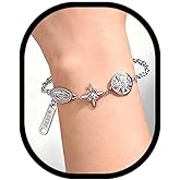 Tazimo Silver Triple Protect Bracelet for Women,Star Catholic Hollow Bracelets Adjustable Chain Statement Trendy Bracelets Jewelry Gifts for Women