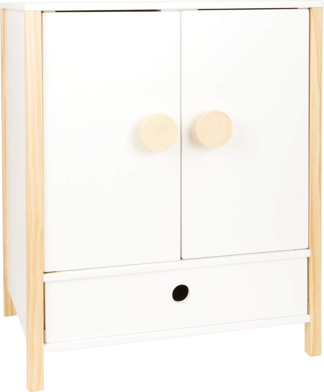 Small Foot 11812 Doll Wardrobe Little Button, simple Scandinavian with easy-open double doors, for ages 3+ years