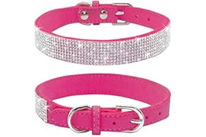 Haoyueer Rhinestone Dog Collar, Cute Dazzling Sparkling Soft Suede Leather Dog Cat Rhinestone Collar Crystal Diamond Pet Dog Puppy Collar(Hot Pink,M fit Neck 32-38 cm)