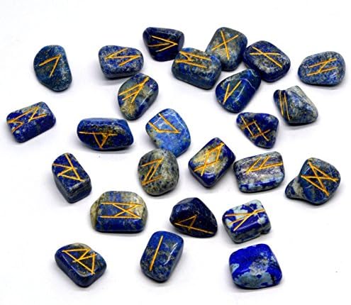 Dharohar Handicrafts Runes, Crystals and Healing Stones Rune Set, Wicca Divination Rune Stones,Viking Runes,Pagan and Witchcraft Supplies,Runes for Beginners, Lapis Lazuli