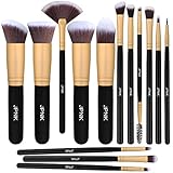 JPNK Synthetic Makeup Brush Set Cosmetics Foundation Blending Blush Eyeliner Face Powder Brush Makeup Brush Kit (12pcs, Golden Black)