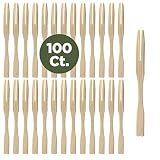 PREXWARE Bamboo Party Forks for Party Buffet Mini Forks 3.5 Inch 100 Ct.