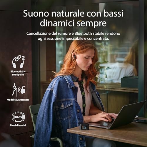 TAT6100BK Auricolari True Wireless con Custodia di Ricarica Intelligente – Cancellazione del rumore, 4 microfoni, bassi dinamici, 28 ore di autonomia, Bluetooth 5.4, IPX5, comandi touch – Nero