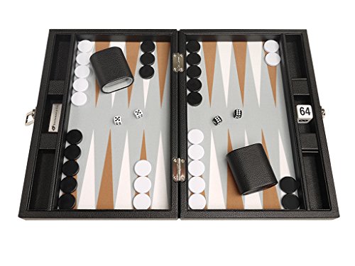 13-inch Premium Backgammon Set - Travel Size - Black Board, White and Rum Points