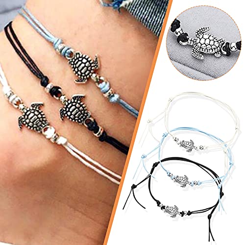Women Turtle Anklet Adjustable Beach Layered Ankle Bracelets Boho Rope Anklet Bracelet Foot Jewelry For (C, One Size)