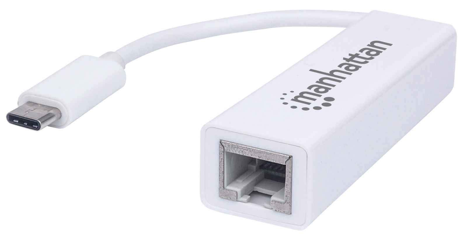 Manhattan USB-C to Gigabit (10/100/1000 Mbps) Network Adapter, White, supports up to 2 Gbps full-duplex transfer speed, RJ45, Three Year Warranty, Blister — image 1