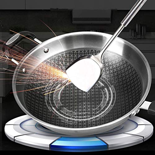 Non-Stick koekenpan, werk pan roestvrij staal werk 304 niet Stick Pot zonder coating elektromagnetische oven werk met 32… - Afbeelding 4