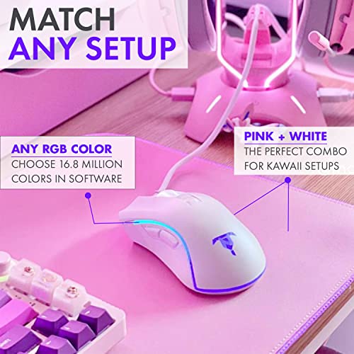 White Gaming Mouse Wired by Tilted Nation, LED RGB Mouse for PC Gamers
