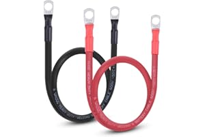 Shirbly 6 Gauge Battery Cable, 2FT 6 AWG Battery Cable Wire with 3/8" Terminals, Pure Copper Welding Cable Inverter Cables, for Automotive Solar Marine Boat Motorcycle (6AWG 2FT Red + 2FT Black)