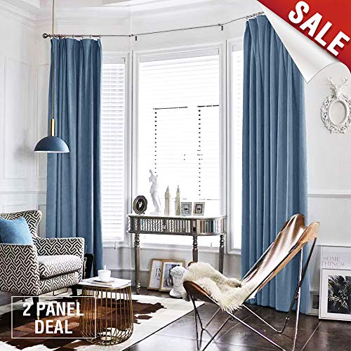 Room Darkening Velvet Curtains, Drapes for Bedroom 84 inch Long Window Curtain Panels, Thermal Insulated Rod Pocket (Single Panel, 84L, Blue)