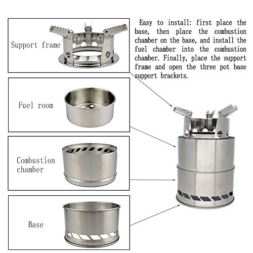 SEMPIYI Camping Stove, Portable Stainless Steel Firewood Backpack Stove, Picnic, Hiking, Camping.A - Thumbnail 6