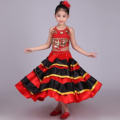 Dreamowl Girls Belly Dance Skirt 360 Degree Circle Costume Spanish Dances Bull Skirt (4-5 T, 180 Degree) - Thumbnail 4