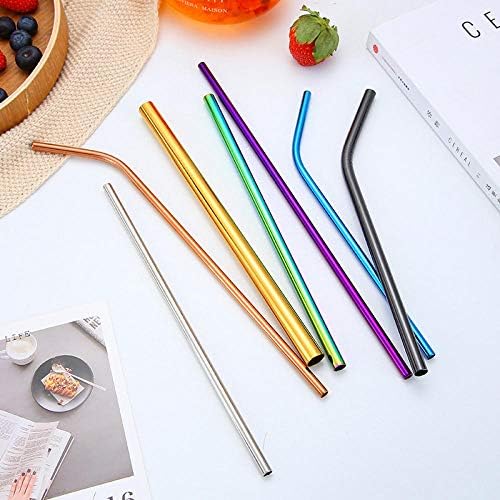 Straws Stainless Steel Stainless Steel Straw_304 Stainless Steel Straw 8 12Mm Gold-Plated Edge Round Milk Tea Drink Straight Straw Set Logo@267 * 6Mm (10.5In) Straight Bend_304 Straw Brush 200Mm