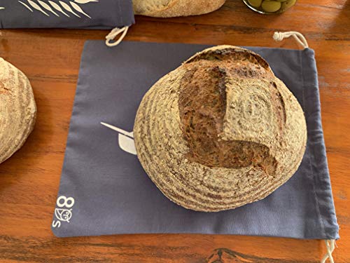 Cotton Bread Bags for Artisan Homemade Bread - Reusable Food Storage - Baguette, Sandwich and Boule Loaf Size - Drawstring Bread Bag - Set of 3