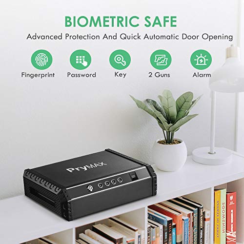 PRYMAX Biometric Gun Safe, Smart Pistol Safe with 4 Digits Code, Wall Mount Bracket, Quick Access with Auto-Open lid, 2 Handgun Capacity, Gun Cabinet for Home and Car Security