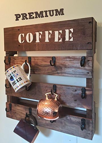 Customizable coffee/Tea wall/Mug Rack - Custom Text - Holds 12 Mugs - kitchen Storage - Up-Cycled - reclaimed Wood - Handmade from Pallets -
