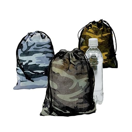 Fun Express Assorted Camouflage Camo Drawstring Bags - 12 Bags