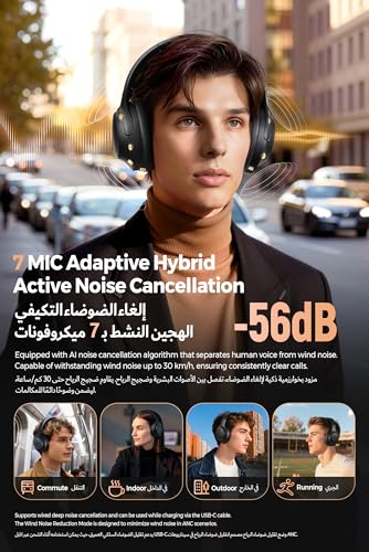 SOUNDPEATS Cove Pro Adaptive Hybrid Active Noise Cancelling Foldable Over-Ear Headphones, LDAC Hi-Res Audio Wired/Wireless Certified, 7MIC AI Clear Calls, Bluetooth 6.0 Bluetooth Earphones, 95H, APP