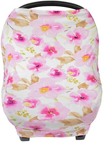 Nursing Breastfeeding Cover Scarf With Floral Watercolour Design for Baby Girls, Infant Car Seat Cover, Grocery - Shopping Cart Cover, 5 in 1 Multi Use Stretchy Canopy by Gufix