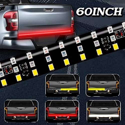 LED Tailgate Light Bar 3 Row, 60 Inch LED Light Bar Strip Red Running Brake Amber Turn Signal White Reverse Tail Lights for Pickup Trailer SUV RV VAN with Standard 4-Pin Flat Connector