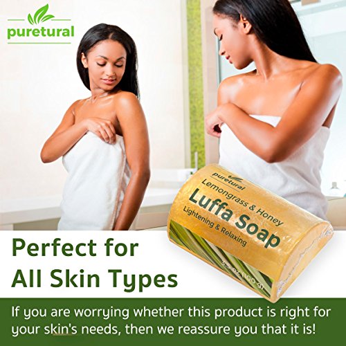 Puretural Luffa Soap Bar to clean remove dark spots dirt from Body Scrub Soap Whitening with Lemongrass and Honey Aromatherapy by