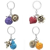 CBKSUHBADE Devil Fruit Keychain 4pcs Set,Anime One Luffy Piece Trafalgar Law Ace Zoro Zinc Alloy Keyrings Pendants Gift Set (01 4pcs Devil fruit)