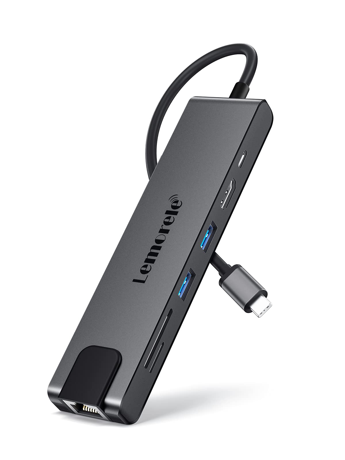 Lemorele USB C Hub Multiport Adapter with 1Gbps Ethernet, 7 in 1 Dongle, 100W PD, 4K HDMI, 2 USB 3.0 Ports, SD/TF,USB-C Hub for MacBook laptop