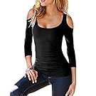 Sarin Mathews Women’s Open Cold Shoulder Slim Fit Sexy Blouse Stretch Tank Tops Black S
