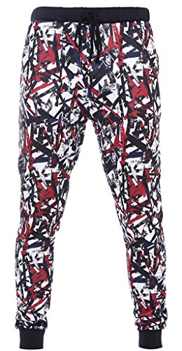 Retrograder Unisex Hipster Print Drawstring Tie Sweatpants B058-01-XL