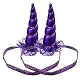 Frienda 2 Pack Unicorn Headband Party Horn Headband Dress Horn Party Flower Headband Unicorn Cosplay Costume Children Party Supplies (Purple)