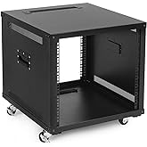 NavePoint 9U Portable Server Rack with Casters - 9U Network Rack Open Frame with Adjustable Rails, 132lbs Capacity - Up to 22.6" Deep 19-Inch Rack for IT Equipment, Telecom & A/V, Black
