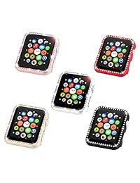 Leotop   Carcasa para Apple Watch de 1.654 in, carcasa protectora de metal, accesorios de marco para mujer, brillante, diamante, compatible con iWatch Series 3 2 1, 38 mm