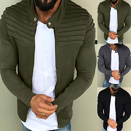Simayixx Jackets for Men, Men's Solid Stripe Fold Splice Cardigan Zipper Bomber Coats Plus Size Slim Tops Sport Blouse - Thumbnail 3