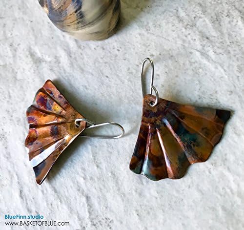 Ginkgo Leaf Earrings Flamed Copper Patina Handmade Leaf Earrings