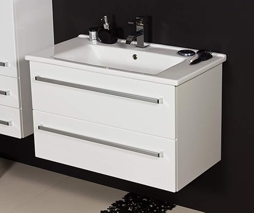 Quentis Badmobel Serena 85 Keramikwaschtisch Mit Unterschrank Weiss Glanzend 2 Schubladen Waschbeckenunterschrank Montiert Amazon De Kuche Haushalt