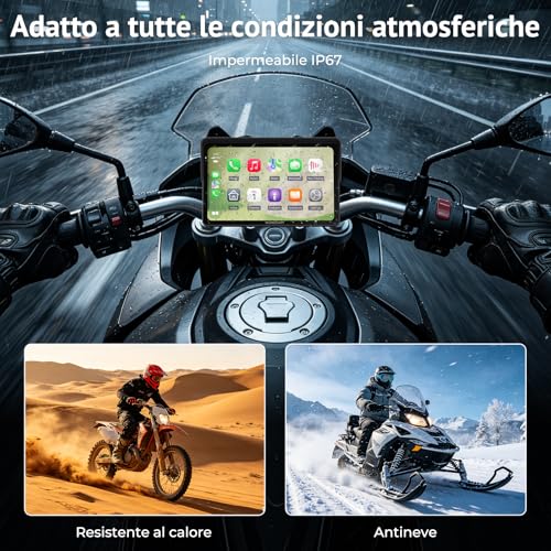 Wonsidary W722TPMS Schermo CarPlay Moto 7" Wireless con Android Auto Moto,TPMS,Display GPS Moto Impermeabile IP67,Audio Bluetooth Doppio,Controllo Vocale,EQ,Sensore di Luce,Alimentazione USB/ACC