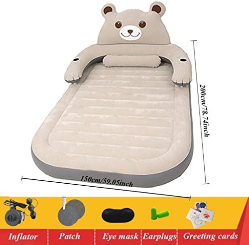 QIHANGCHEPIN Single Double Portable Folding Inflatable Bed Thick Flocking Simple Cartoon Outdoor Travel Air Mattress 200*150cm Removable Back Air Bed (Color : Gray)