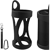 Geekria Silicone Speaker Case Cover Compatible with Bose SoundLink Revolve, Protective Waterproof Soft Skin, Replacement Portable Speakers Travel Carrying Case with Keychain Hook (Black)