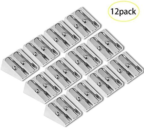 EVNEED Pencil Sharpeners 12 Pack Double Hole Aluminum Alloy Manual Pocket Pencil Sharpeners for Most Size Pencils,Silver