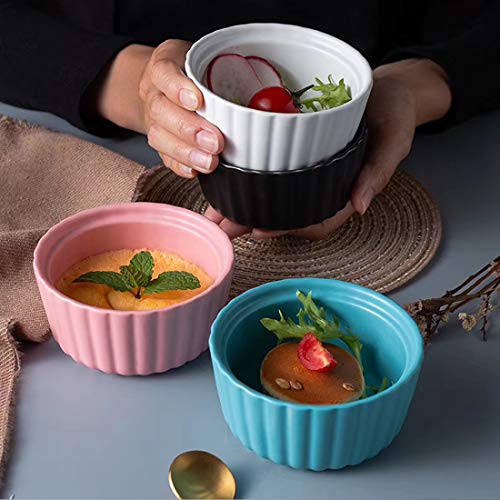 BonNoces 5 Ounce Porcelain Ramekins/Souffle Dishes - Elegant Matte Color Baking Cup for Pudding, Ice Cream and Creme Brulee - Set of 6 (White)