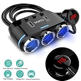 Sunjoyco 3-Socket Cigarette Lighter Adapter, 100W 12V/24V Power DC Outlet Splitter with 3.1A Dual USB Car Charger and On/Off Switch + Voltage Display for iPhone iPad Samsung GPS Dashcam