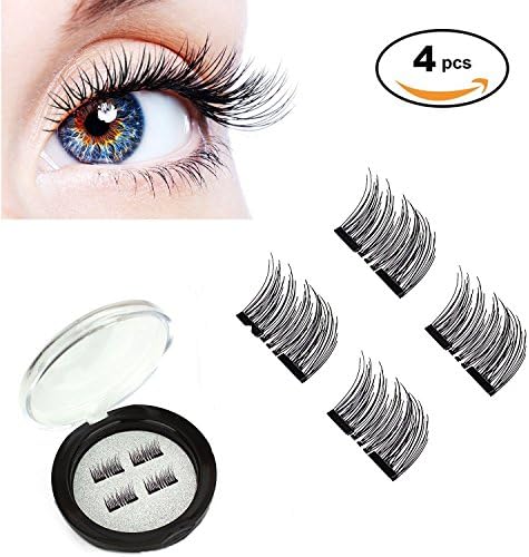 New Magnetic False Eyelashes-Ultra Thin 3D Fiber Reusable Extension Perfect for Deep Set Eyes &amp; Round Eyes (4 Pairs Short Dual Magnetic Eyelashes)