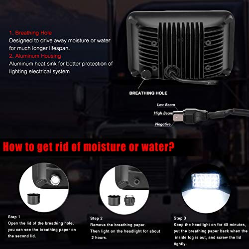 Aaiwa 4x6 LED Headlight Sealed Beam 45W Headlight Replacement 6x4 Conversion Kit for Kenworth KW