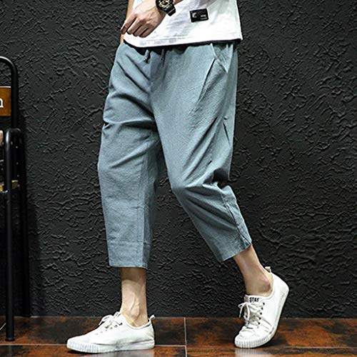 Allywit Men's Loose Fit Elastic Waist Patchwork Shorts Harem Capri Pants Lounge Linen Harem Pants Big and Tall Green