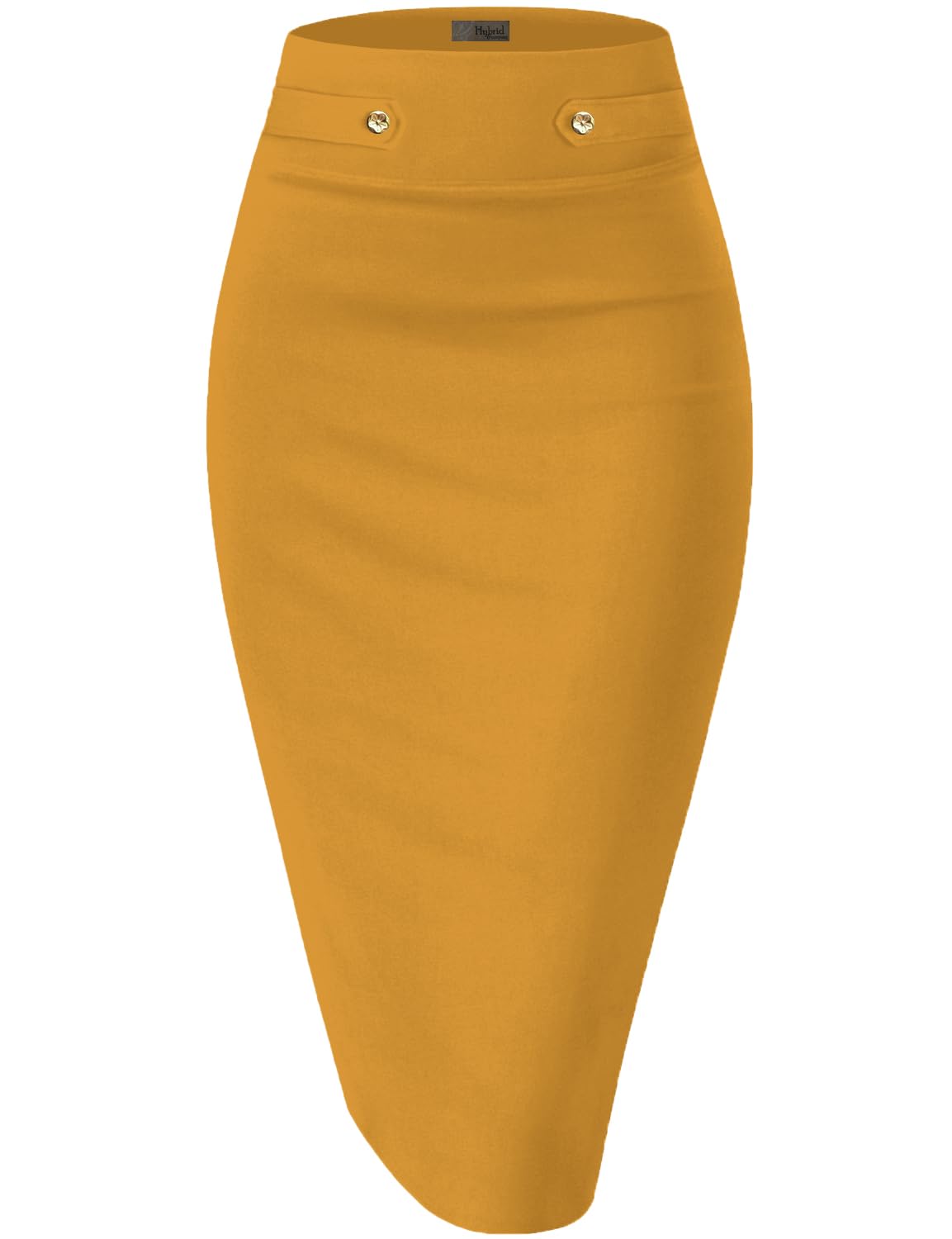 Photo 1 of & Company Womens Pencil Skirt Premium Nylon Ponte Stretch Office Made in The USA Below Knee KSK45006 1073T Mustard S