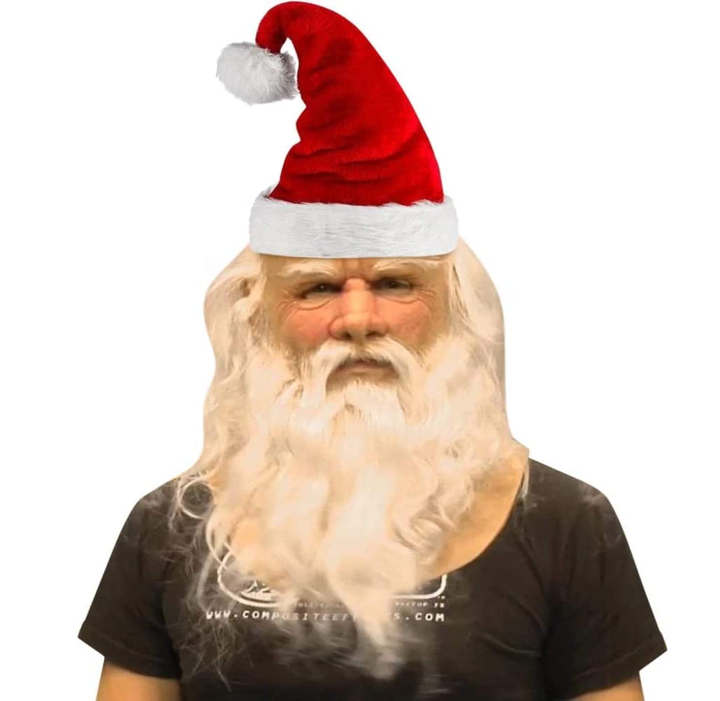 XIXIMAON Adult Christmas Santa Beard Wig hat Set Santa Claus Costume Deluxe Latex face Mask Value Realistic Headgear (Red White, One Size)