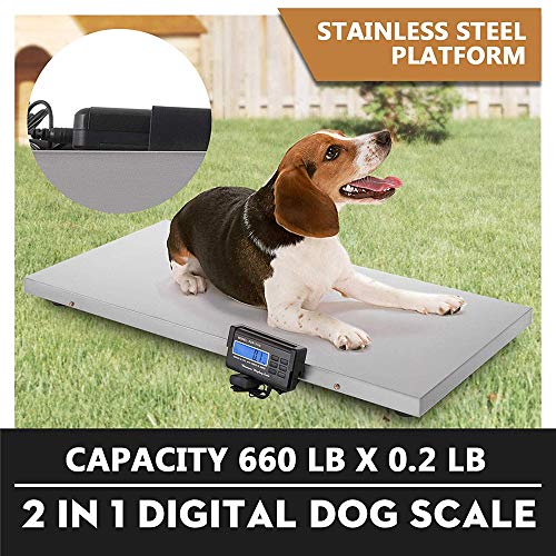TTLIFE 660LB Digital Livestock Scale Large Pet Vet Scale 43.3" x 21.6" Stainless Steel Platform Electronic Postal Shipping Scale Heavy Duty Large Dog Cat Hog Sheep Goat Pig Sheep Scale (2 Measure)